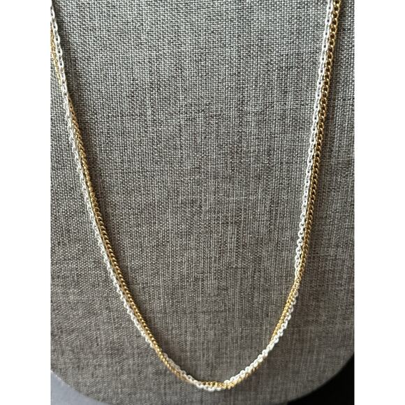 Vtg. Multi Strand Chain Necklace Gold Tone White Modernist Minimalist Layered - Picture 2 of 6